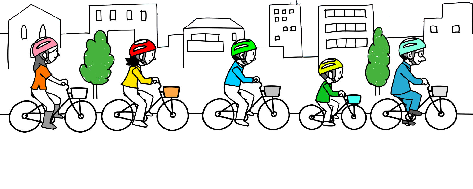 自転車を運転する人たちのイラスト